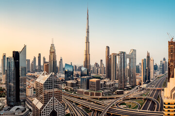 the skyline of dubai in the early morning hours
