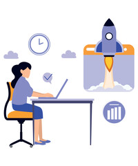 Flat Art Working Vector Of Work From Home Corporate Worker