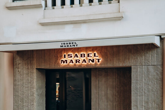 Cannes, France - August 3, 2023 : Sign board of the Isabel Marant boutique in the center of Cannes