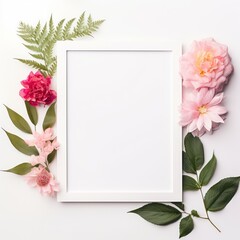 Blank White Frame with Scrapbooking Supplies on White BackgroundFlowers