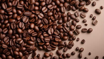 Fototapeta premium Background made of falling down fresh coffee beans with copy space