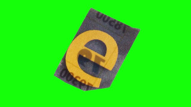 Lowercase E Letter in Paper Cut Letter. Ransom Letter style. Magazine Cut Outs. Wiggle loop.
