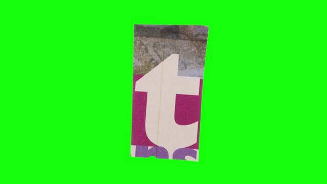 Lowercase T Letter in Paper Cut Letter. Ransom Letter style. Magazine Cut Outs. Wiggle loop.