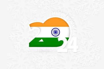 New Year 2024 for India on snowflake background.