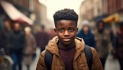 Boy in denim jacket , black history month
