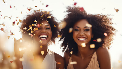 Two women at a wedding , black history month - obrazy, fototapety, plakaty