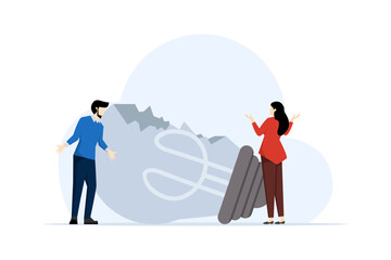 Bad idea concept, Problems with idea, broken idea, business team standing near broken light bulb, problems at work, insight and brainstorming. Failed start-up, project or innovation metaphor.