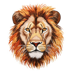 Portrait of lion, embroidery isolated on transparent background 