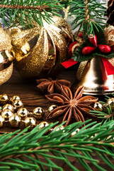Christmas decoration over old wood background - 686280794