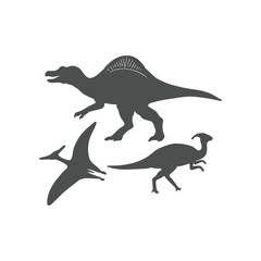 Set of Dinosaurs, Spinosaurus, Pteranodon and Parasaurolophus Silhouette Icon Illustration © AFstudio87