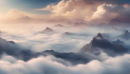 Over the Clouds. Fantastic background with clouds and mountain peaks