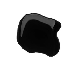 Obraz premium Blot of black liquid on white background, top view
