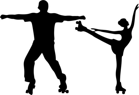 recommend clip art: Roller skating,  couple enjoying silhouette isolated on white background. Skater Woman and man rollerblading. Healthy active life style.