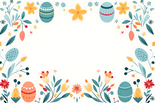 Easter eggs frame background in flat style.
