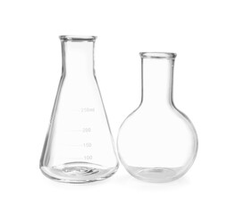 Two empty laboratory flasks isolated on white