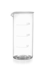 One empty glass beaker isolated on white