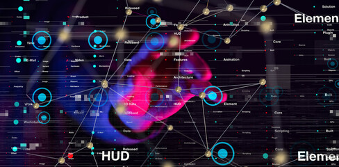 Neural network 3D illustration. Big data and cybersecurity