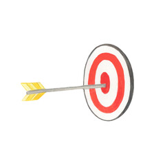 Watercolor illustration of elements for design. A target with an arrow in the center, for a logo