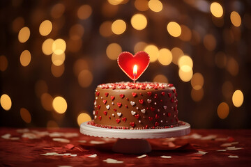 Valentine's love cake with bokeh background. - obrazy, fototapety, plakaty