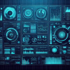 Fototapeta premium IA generativa. display of a digital data grid in blue tones