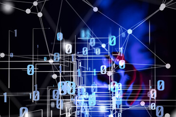 Global network. Blockchain. 3D illustration. Neural networks and artificial intelligence. Abstract