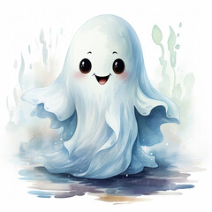 Obraz premium watercolor Cute ghost cartoon clipart, Generative Ai
