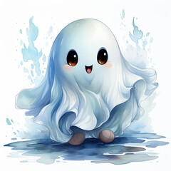 Obraz premium watercolor Cute ghost cartoon clipart, Generative Ai