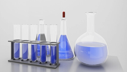 Analysis and experimentation in the sciences and in medicine ,On a white background, a chemical test flask,3d rendering