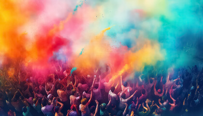 People throwing paint dust in the air , happy holi indian concept