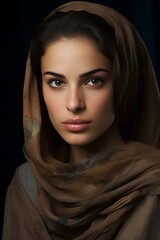 Naklejka premium an Middle Asian Arab woman with a captivating and mysterious expression. generative AI