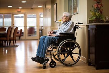 Senior man in wheelchair in nursing home