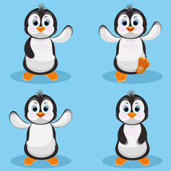 Christmas penguin characters set. Happy new year penguins design. Stock holiday vector animal illustrations