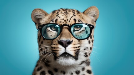 studio portrait of cheetah with glasses, isolated on clean background,accessories business concept