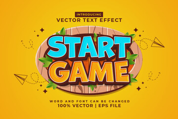 Editable text effect Start Game 3d Cartoon Cute template style premium vector