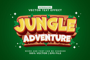 Editable text effect Jungle Adventure 3d Cartoon Cute template style premium vector