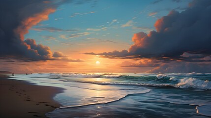 Fototapeta na wymiar A serene beach walk at sunrise,