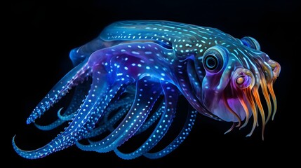 Electric-blue cuttlefish changing colors in a mesmerizing display - obrazy, fototapety, plakaty
