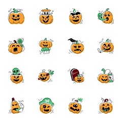 Spooky Halloween Celebration Doodle Icons 