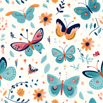 Butterfly cartoon seamless pattern background.