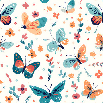 Butterfly cartoon seamless pattern background.