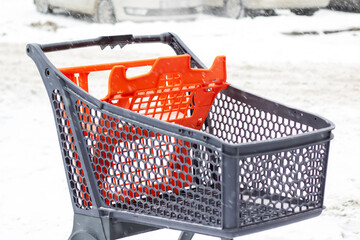 Shopping cart for outdoor shopping in the snow