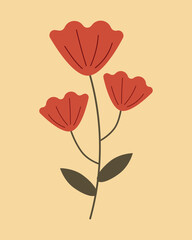 Red flower in retro style on a beige background