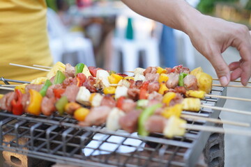 Asian, American and African family parties with grilled seafood and beer drinks, BBQ