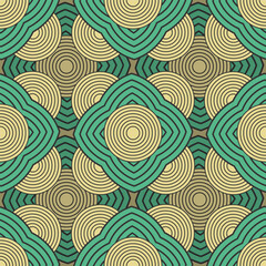 Seamless pattern with layered futuristic decorative objects. Vector illustration