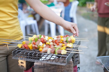 Asian, American and African family parties with grilled seafood and beer drinks, BBQ