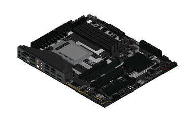 An illustration of the components of a basic computer.computer technology in the workplace, isometric