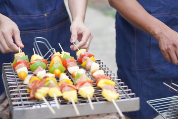 Asian, American and African family parties with grilled seafood and beer drinks, BBQ