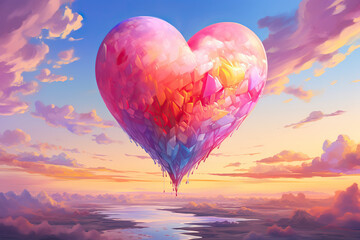 Fototapeta premium Valentine's Day. 14 February. Colorful heart shaped cloud at sunset. 