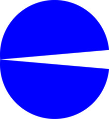 Blue and white vector graphic of a circle cut into segments and moved to form  two semi circles joined at the corner, resembling a pacman