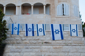 Blue and white flags of the State of Israel